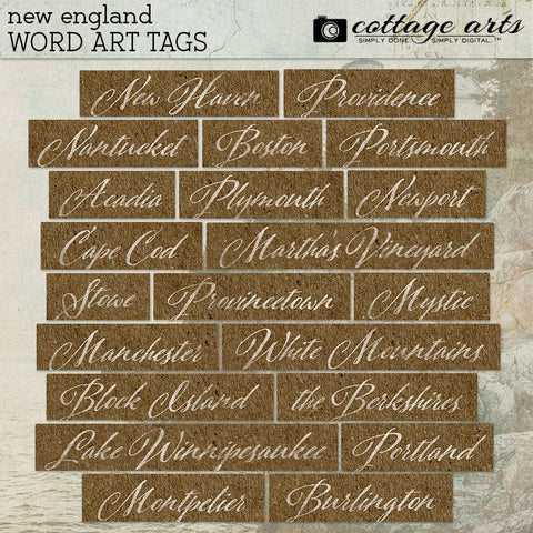 New England Word Art Tags