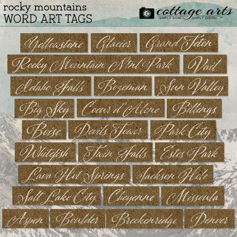Rocky Mountains Word Art Tags