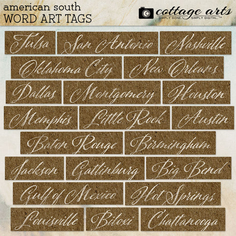American South Word Art Tags
